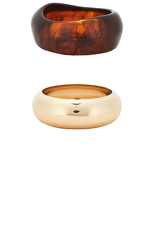 Epifene Chunky Bangles Set Of 2 in Brown,Metallic Gold