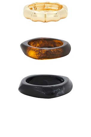 Epifene Resin & Gold Bangles Set Of 3 in Brown