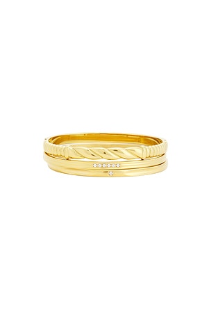 Epifene Thin Crystal & Croissant Bracelets Set Of 3 in Metallic Gold
