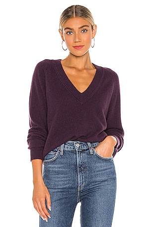 Equipment Madalene V Neck Sweater in Plum Perfect REVOLVE