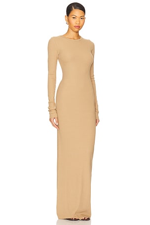 Eterne Long Sleeve Crewneck Maxi Dress in Taupe