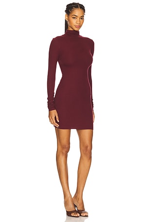 Eterne Long Sleeve Turtleneck Butter Rib Mini Dress in Wine