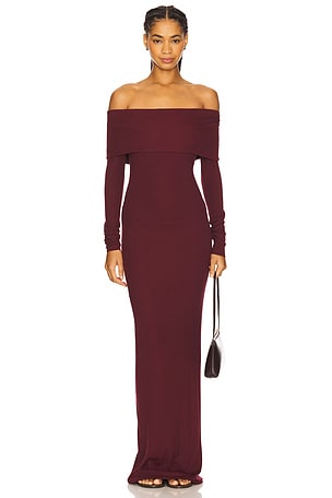 Long Sleeve Off-Shoulder Butter Rib Maxi Dress Eterne