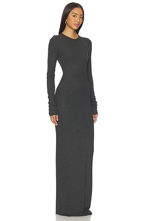 Eterne Long Sleeve Crewneck Butter Rib Maxi Dress in Charcoal