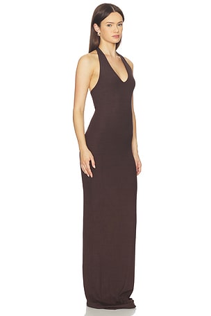 Eterne Halter Maxi Dress in Chocolate