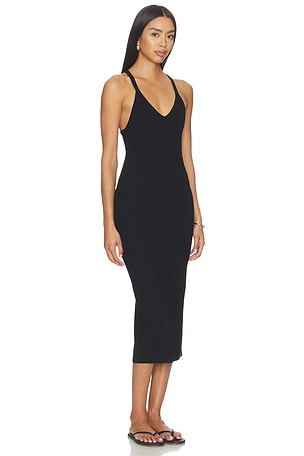 Eterne V-neck Racerback Midi Dress in Black