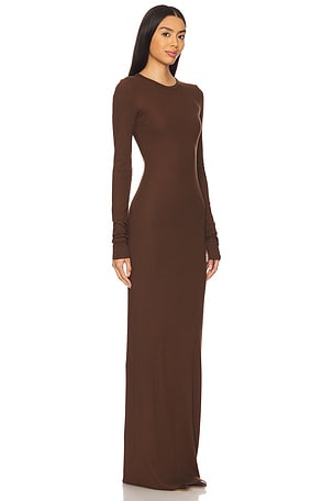 Eterne Long Sleeve Crewneck Maxi Dress in Chocolate