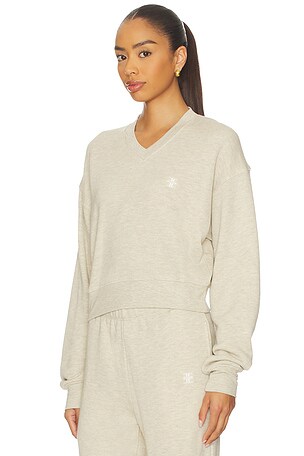 Eterne Cropped V-neck Sweatshirt in Beige