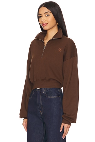 Eterne Cropped Half Zip Sweatshirt in Chocolate