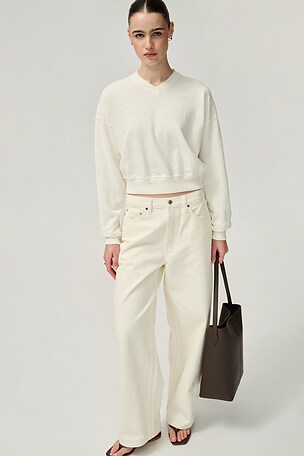 Lightweight French Terry Cropped V-neck Sweatshirt Eterne
