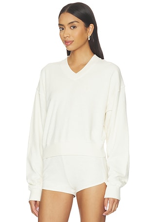 Eterne Lightweight French Terry Cropped V-neck Sweatshirt in White