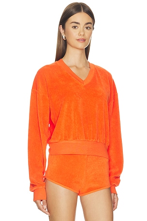 Eterne Cropped V-Neck Sweatshirt in Orange