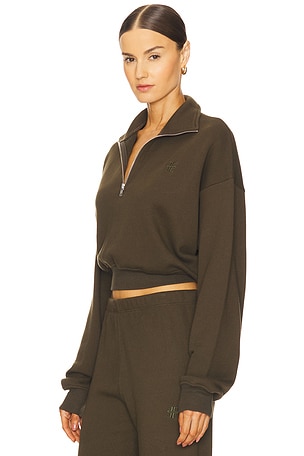 Eterne Cropped Half Zip Sweatshirt in Army