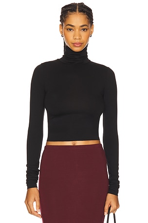 Cropped Fitted Turtleneck Soft Jersey Top Eterne