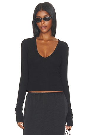 Butter Rib Long Sleeve V-neck Top Eterne