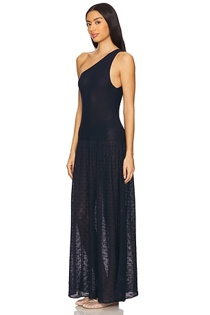 ESCVDO Cayo Maxi One Shoulder Dress in Navy