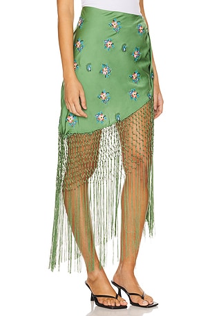 Essentiel Antwerp Fioretto Draping Fringe Skirt in Green