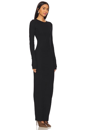 Eterne Long Sleeve Crewneck Maxi Dress in Black