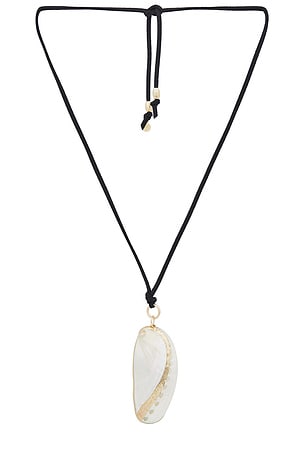 Large Shell Pendant Leather Cord Necklace With Dripping Freshwater Pearls Ettika