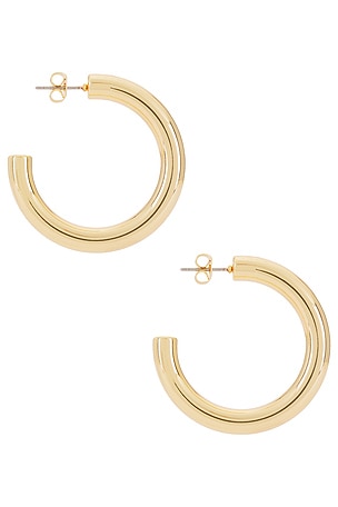 Ettika Medium Thick Classic Hoops in Metallic Gold
