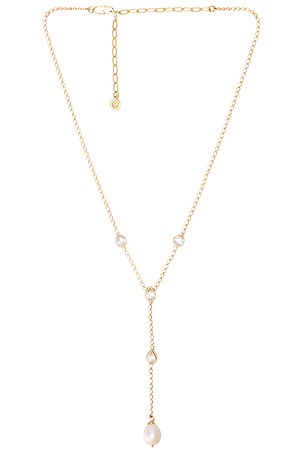 Dotted Crystal And Pearl Lariat Necklace Ettika