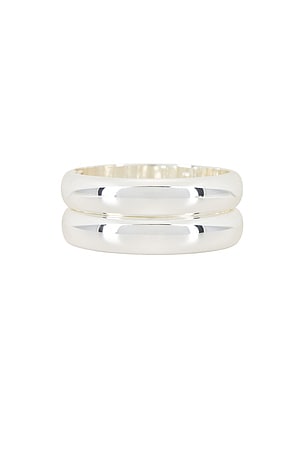 Ettika Simple Stack Bangle Set in Metallic Silver