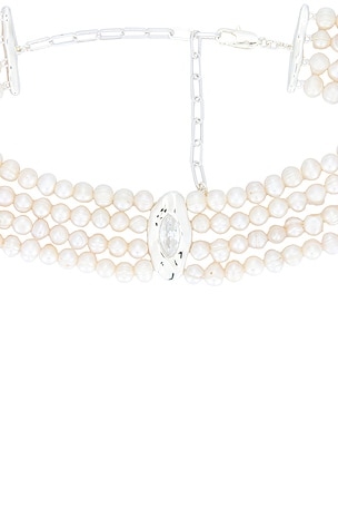 Ettika Liquid Luxe Pearl Statement Choker in Metallic Silver