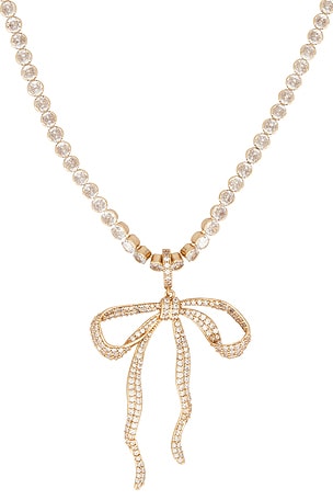 Ettika Pave Bow Tennis Necklace in Metallic Gold