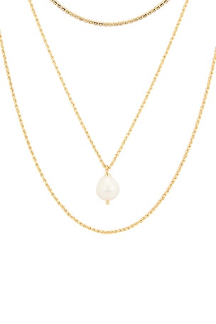 Ettika Layered Pearl Pendant Necklace in Metallic Gold