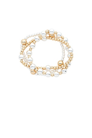 Ettika Mixed Metal Bubble Line Bracelet Set in Metallic Gold,Metallic Silver