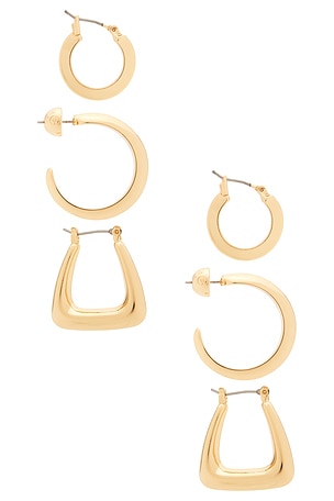 Ettika Modern Shapes Earring Set in Metallic Gold