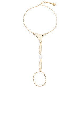 Ettika Liquid Metal Hand Chain in Metallic Gold