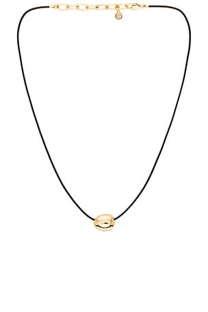 Polished Pebble Black Leather Pendant Necklace Ettika
