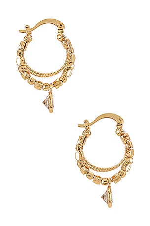 Ettika Embellished Hoop Earrings in Metallic Gold