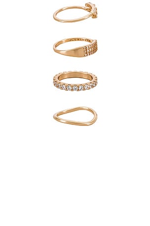 Ettika Crystal Embellished Ring Set in Metallic Gold