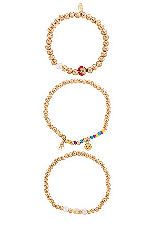 Ettika Charm Stretch Bracelet Set in Metallic Gold