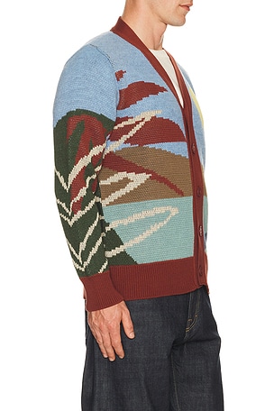 Far Afield Buckley Cardigan Sweater in Brick,Blue