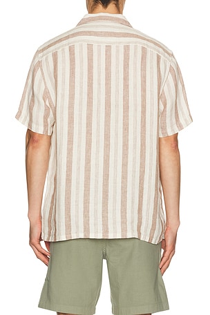 Faherty Short Sleeve Palma Linen Camp Shirt in Cream,Brown