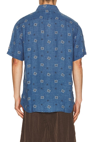 Faherty Short Sleeve Palma Linen Shirt in Blue. Size L. Also