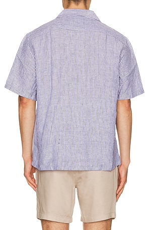 Faherty Short Sleeve Laguna Linen Camp Shirt in Blue. Size M. Also