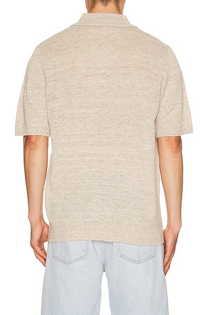 Faherty Short Sleeve Linen Sweater Polo in Brown. Size S. Also