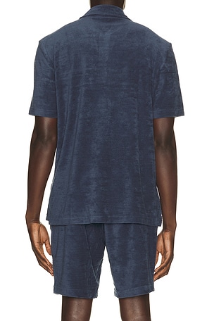 Faherty Cabana Towel Terry Surf Stripe Polo in Blue