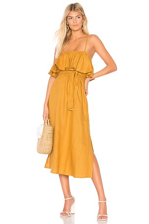FAITHFULL THE BRAND Santo Midi Dress in Plain Marigold | REVOLVE