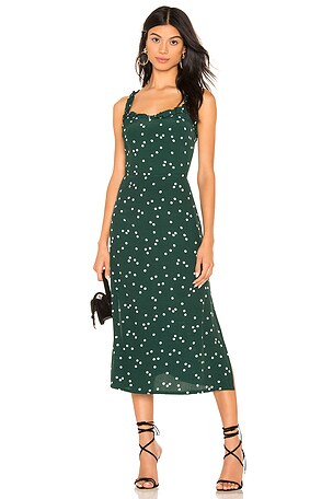 FAITHFULL THE BRAND Gizele Midi Dress in Green Linnea Dot REVOLVE