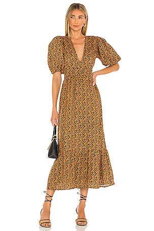 good american lite linen denim midi dress White Birch Denim Tent Midi Dress in Light Denim S