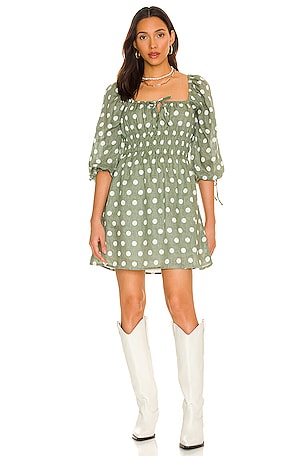 FAITHFULL THE BRAND Armina Mini Dress in Emelda Dot Print Slate | REVOLVE