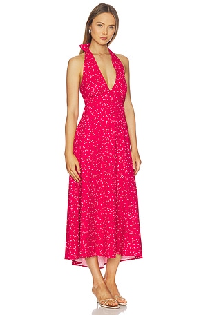 FAITHFULL THE BRAND Jennah Midi Dress in Red. Size XS. Also
