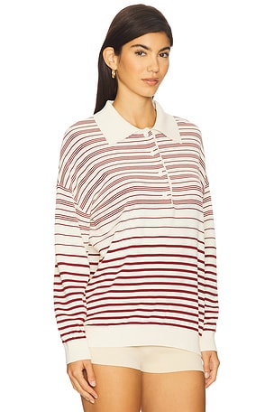 FAITHFULL THE BRAND Harlow Oversized Polo in Cream,Red. Size XS. Also