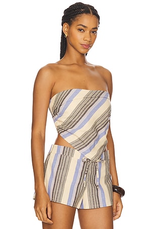 FAITHFULL THE BRAND Antibes Strapless Top in Neutral,Blue