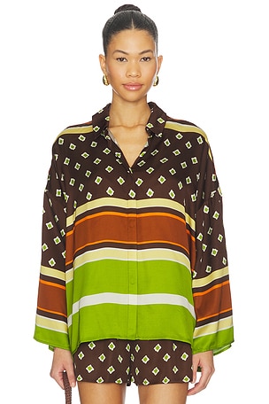 FAITHFULL THE BRAND Cora Shirt in Green,Brown